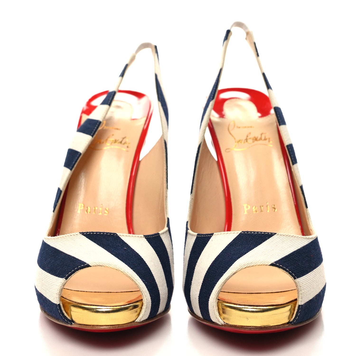 Christian Louboutin Toile Rayee Patent Sling 120 Pumps 36.5 Navy 2 of 8