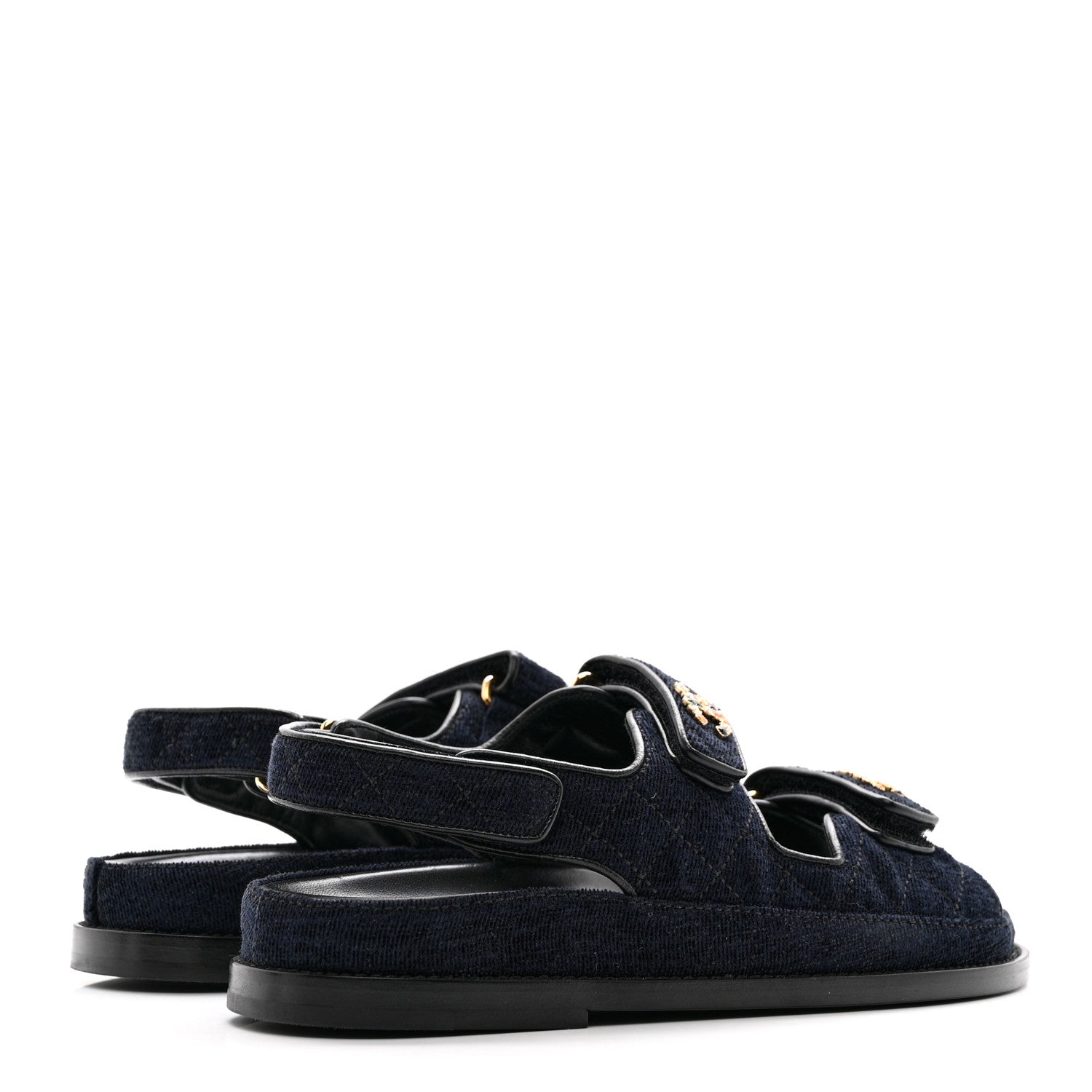 Chanel Velvet Velcro Dad Sandals 37.5 Navy Blue 4 of 9