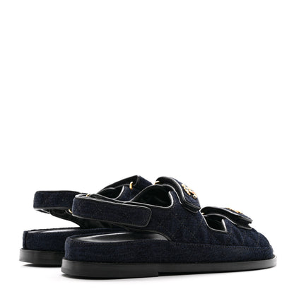 Chanel Velvet Velcro Dad Sandals 37.5 Navy Blue 4 of 9