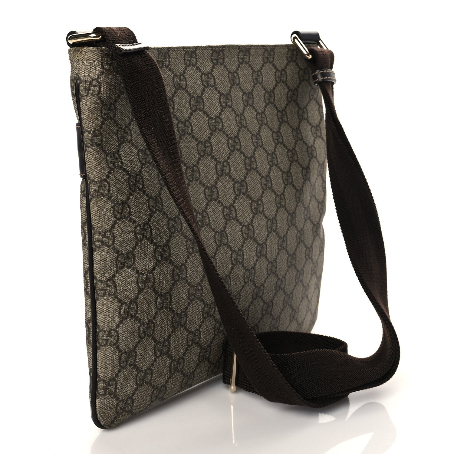 Gucci GG Supreme Monogram Selleria Calfskin Small Flat Side Zip Messenger Bag Beige Ebony Cocoa Dark Chocolate 3 of 10