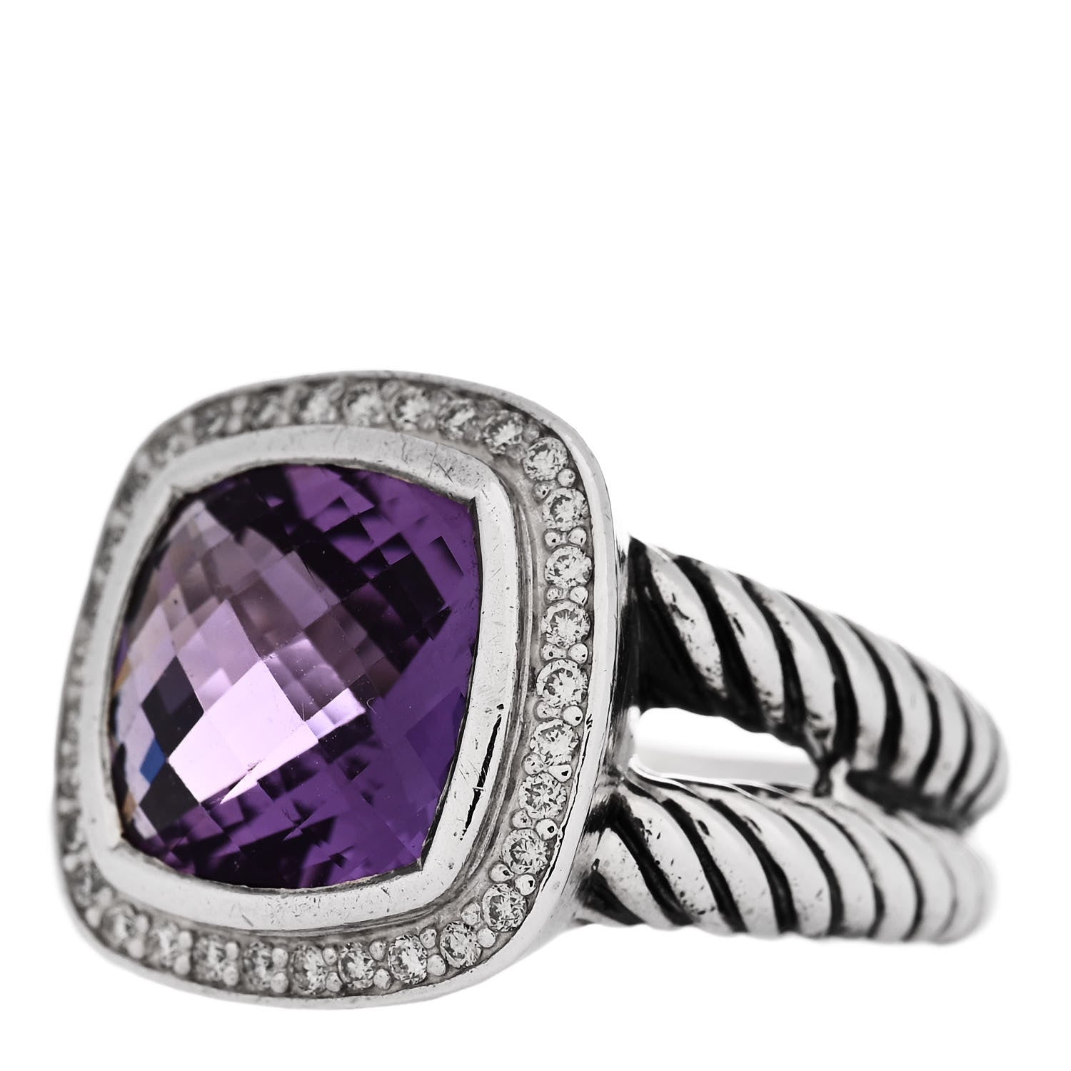 David Yurman Sterling Silver Diamond Amethyst 11mm Albion Ring 56 7.5 3 of 5