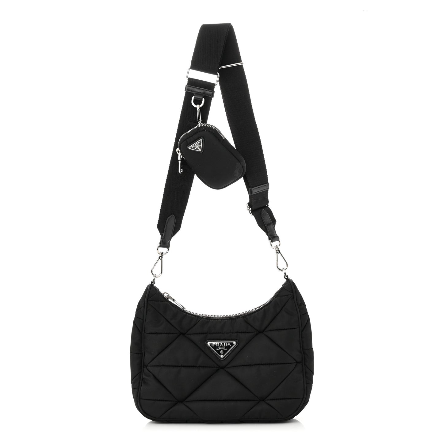Re-Nylon Triangle Padded Patchwork Shoulder Bag Black