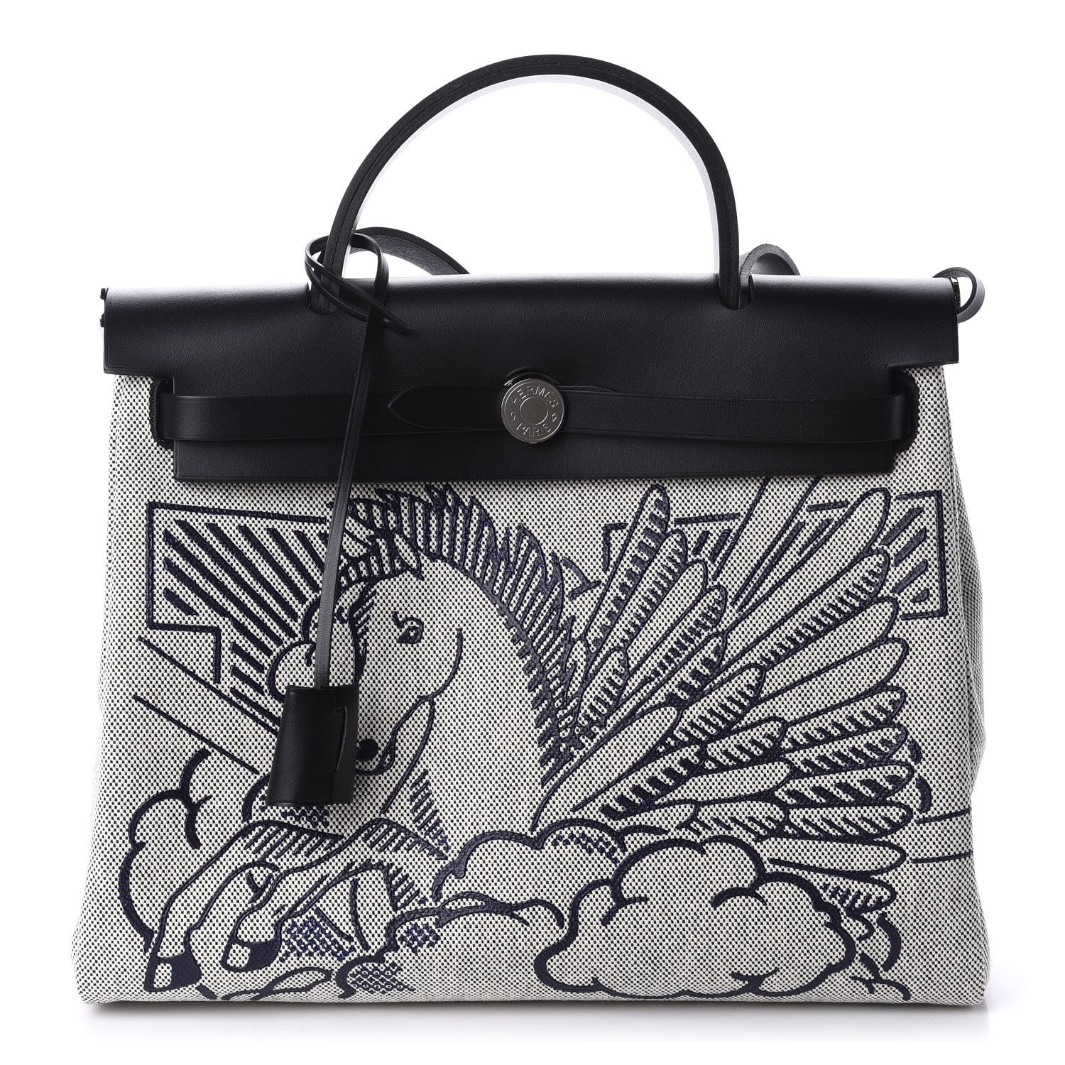 Hermes Vache Hunter Toile Pegase Pop Herbag Zip Retourne 31 PM Bleu Indigo 3 of 11
