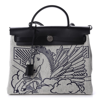 Hermes Vache Hunter Toile Pegase Pop Herbag Zip Retourne 31 PM Bleu Indigo 3 of 11