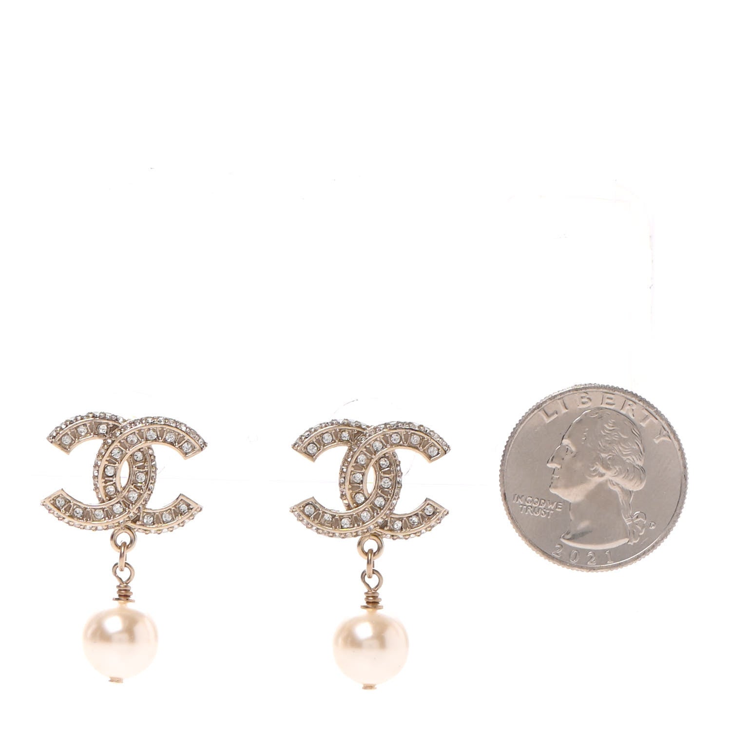 Chanel Crystal Pearl CC Drop Earrings Gold 2 of 4