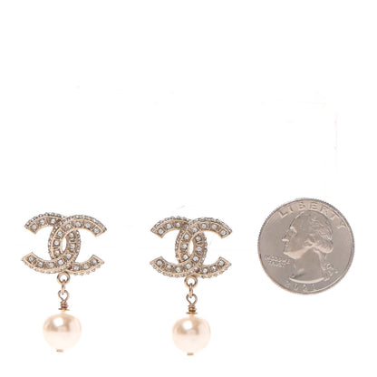 Chanel Crystal Pearl CC Drop Earrings Gold 2 of 4