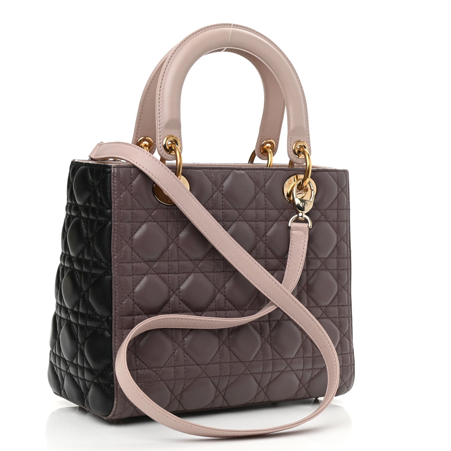 Lambskin Cannage Medium Tri-Color Lady Dior Brown