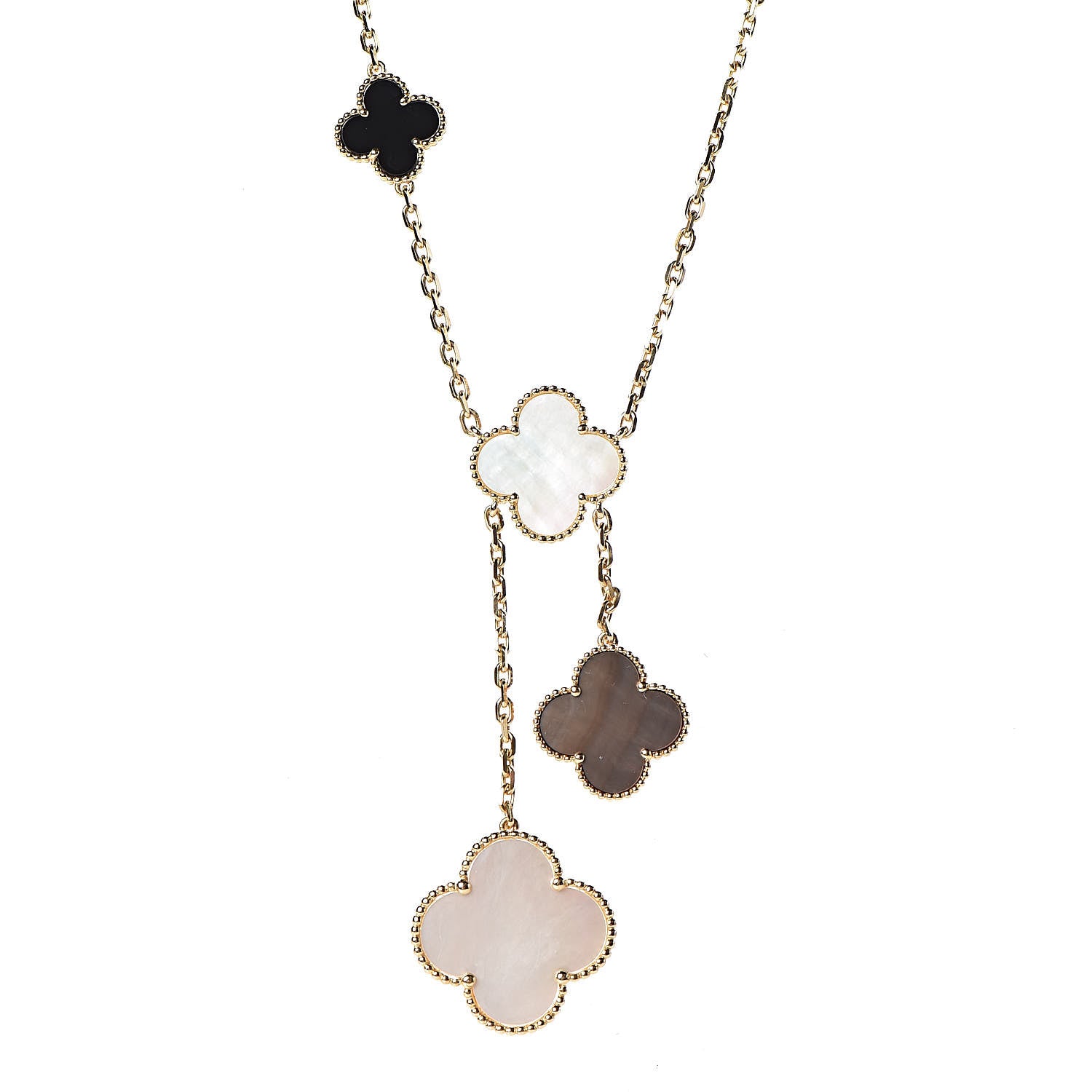 Van Cleef & Arpels 18K Yellow Gold Mother of Pearl Onyx 6 Motifs Magic Alhambra Necklace 4 of 9