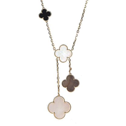 Van Cleef & Arpels 18K Yellow Gold Mother of Pearl Onyx 6 Motifs Magic Alhambra Necklace 4 of 9
