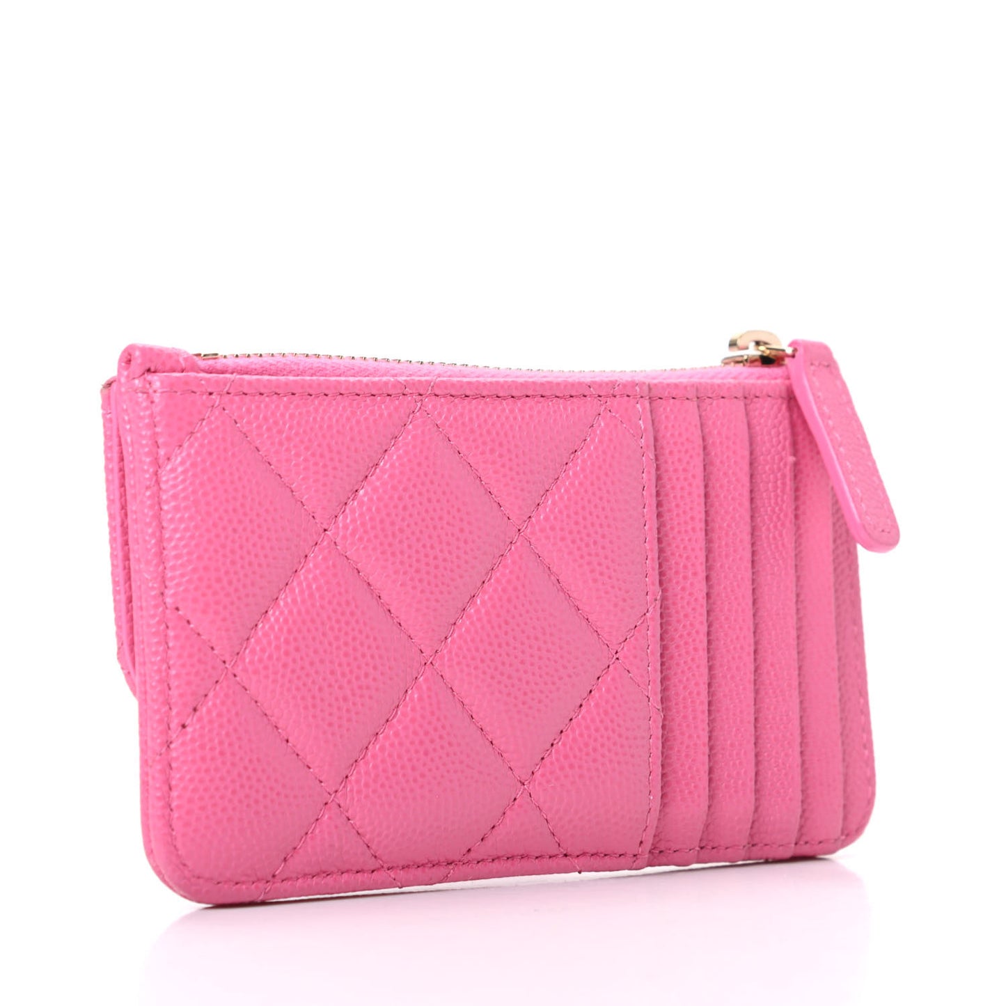 Caviar Quilted Flap Zip Card Holder Pink