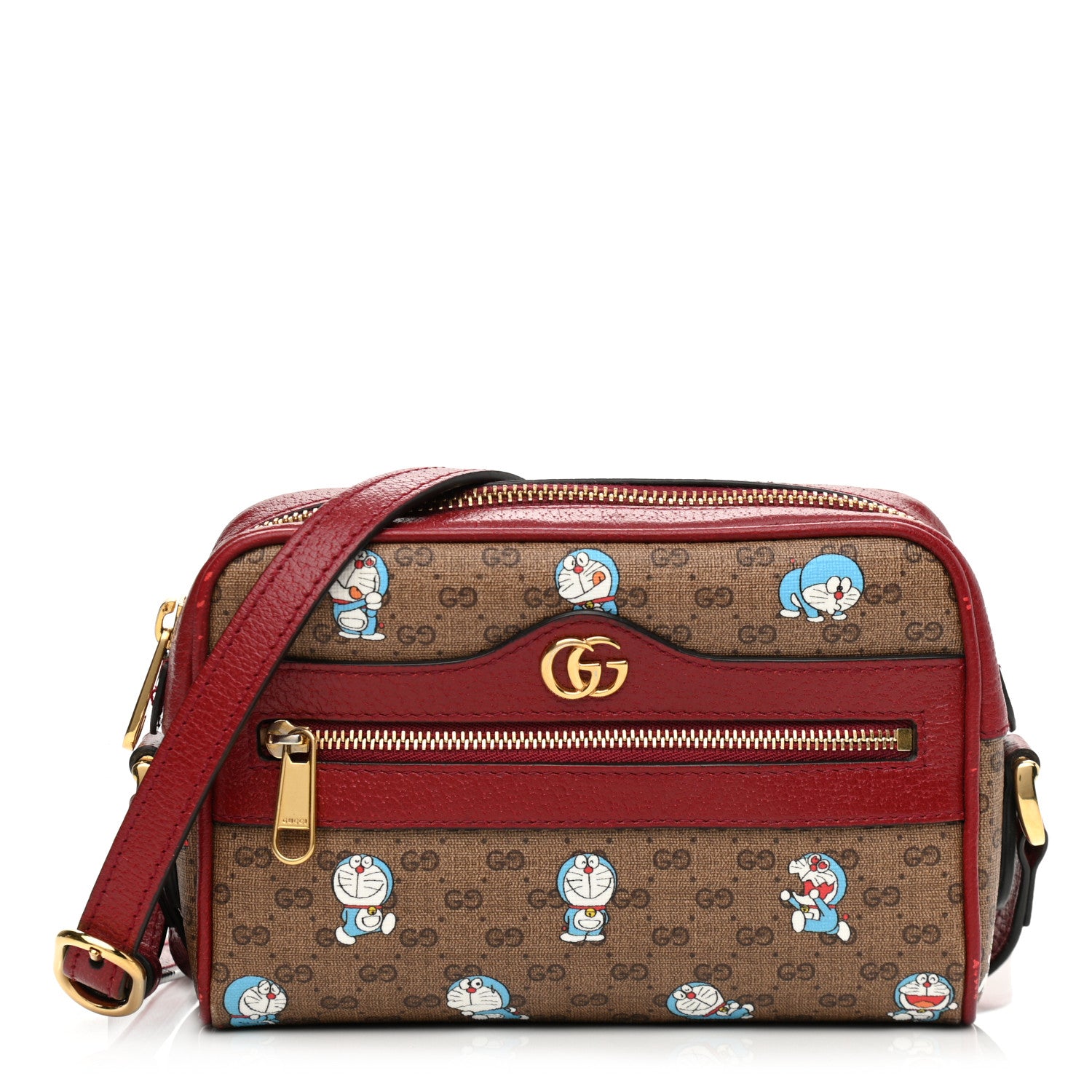 Gucci X DORAEMON Mini Vintage GG Supreme Monogram Camera Bag Beige Cherry Red 1 of 15