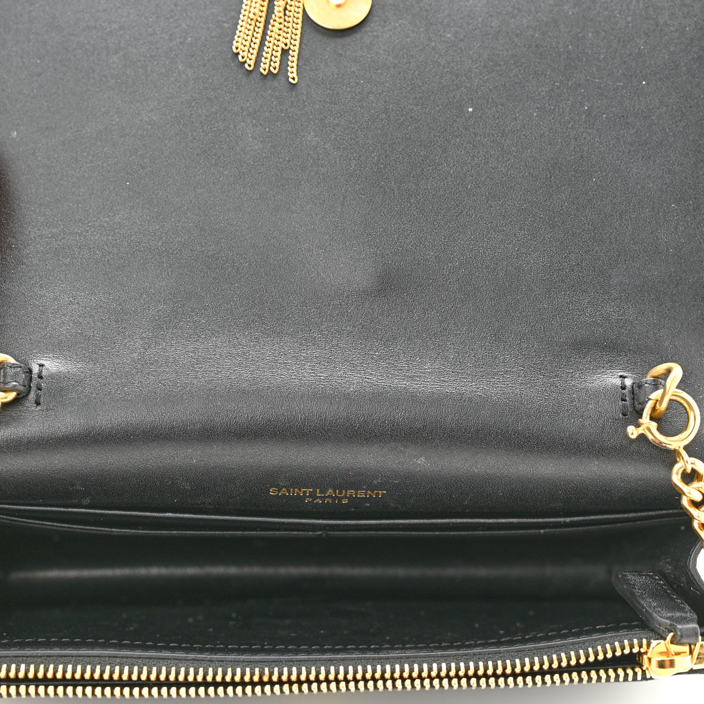 Smooth Calfskin Classic Monogram Kate Tassel Chain Wallet Black