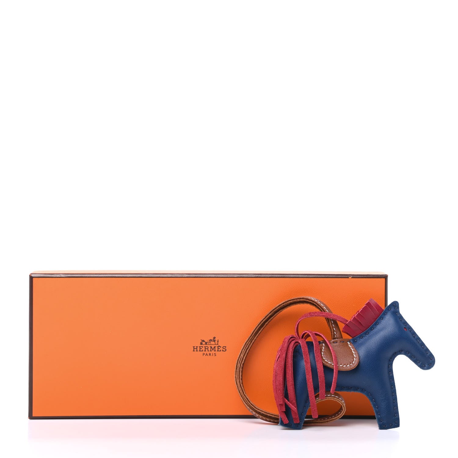 Hermes Milo Lambskin Grigri Rodeo Horse Bag Charm PM Bleu de Malte Rubis Fauve 6 of 6