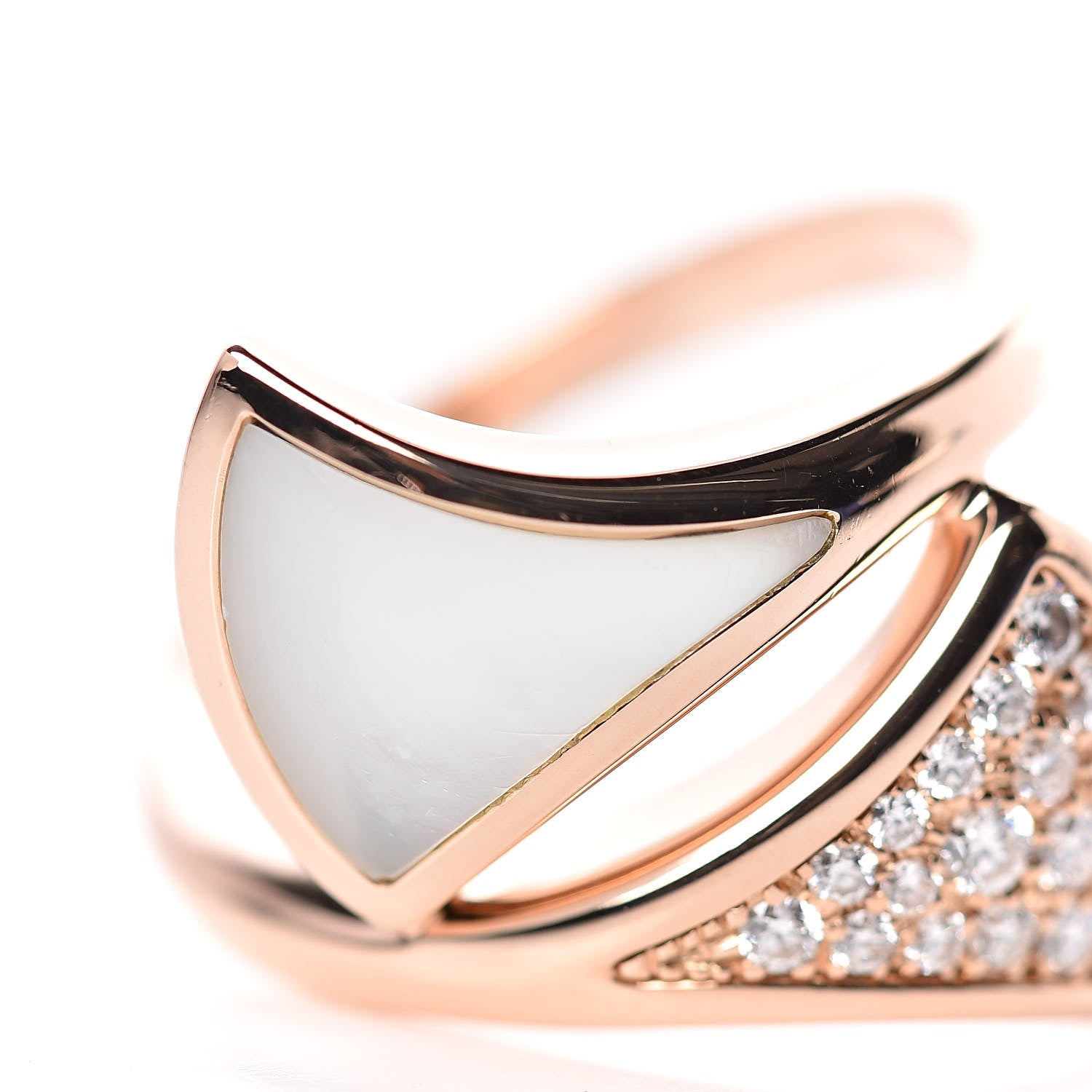 Bulgari 18K Rose Gold Mother of Pearl Diamond Divas' Dream Ring 54 6.75 5 of 6