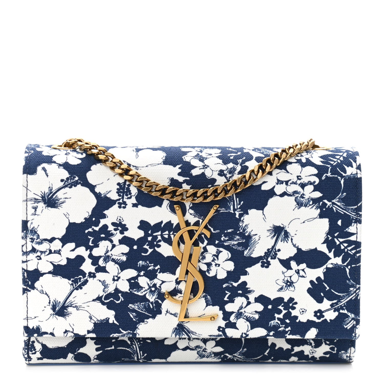 Saint Laurent Canvas Small Monogram Hibiscus Print Kate Satchel Blue 1 of 10