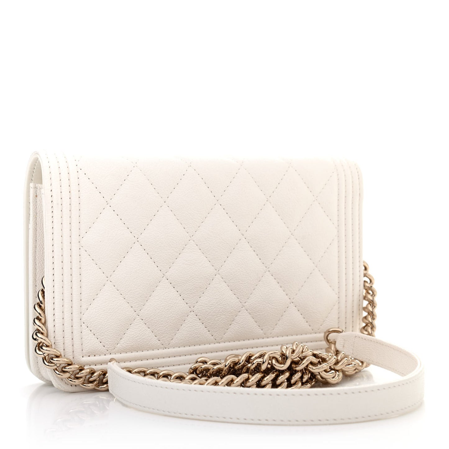 Caviar Quilted Boy Wallet On Chain WOC White