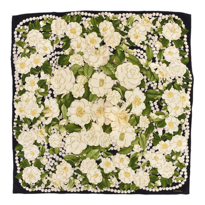Chanel Silk Camellia Flower Square Scarf Black 1 of 3