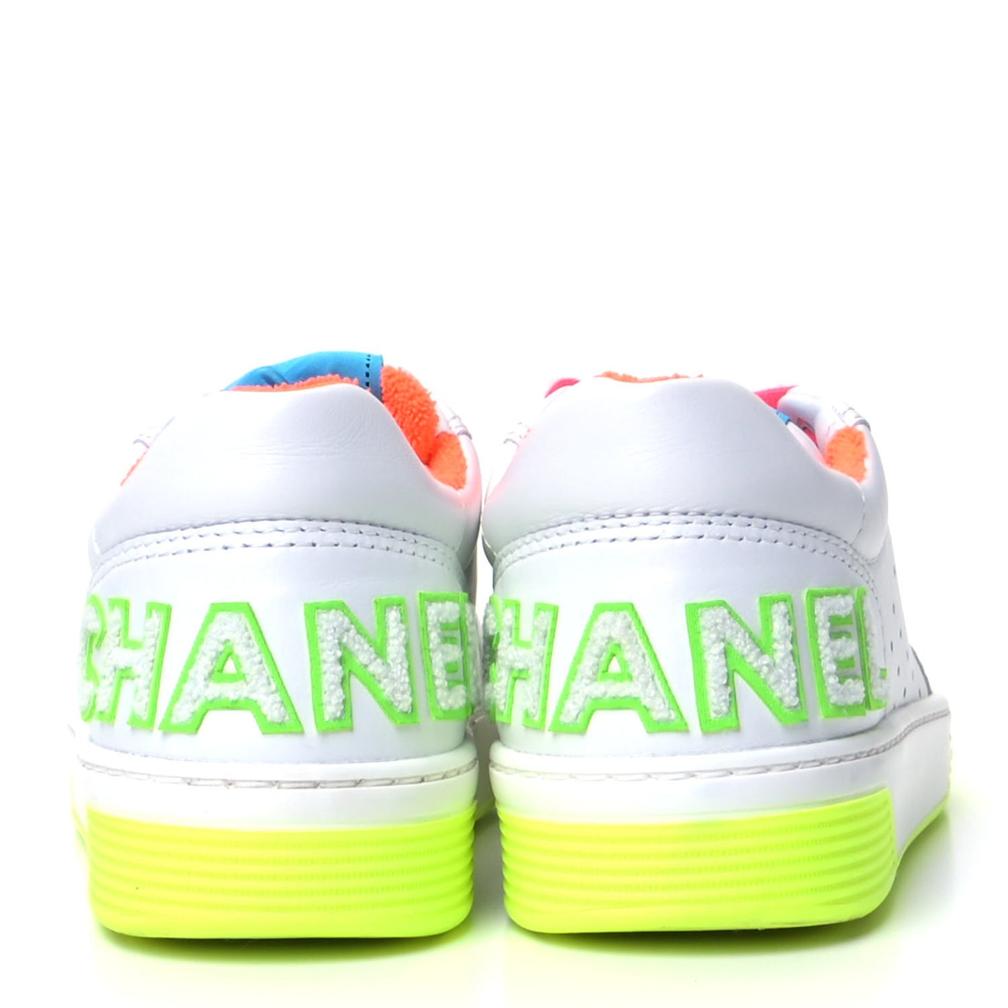 Calfskin Womens Logo Sneakers 37.5 White Multicolor