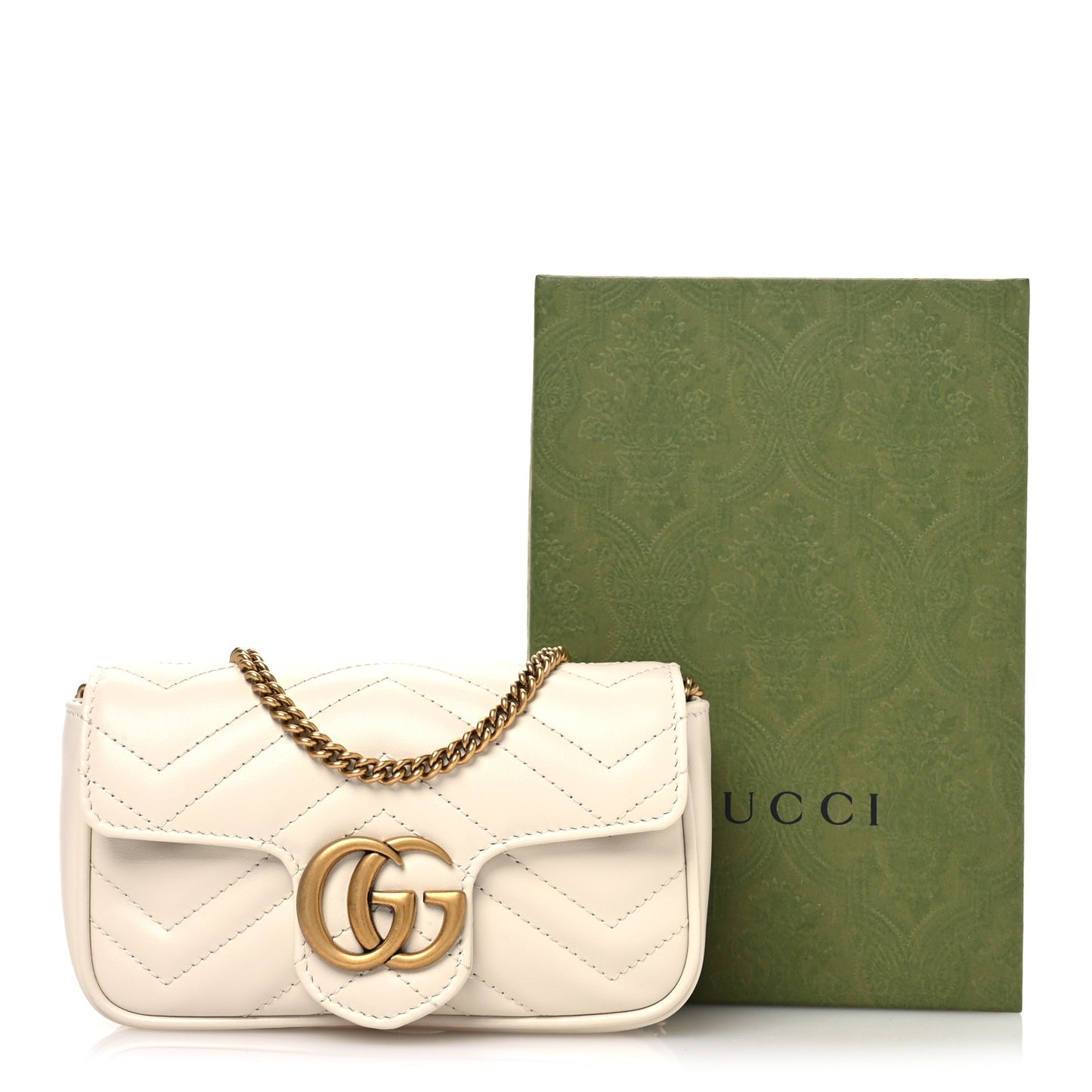 Calfskin Matelasse Super Mini GG Marmont Shoulder Bag White