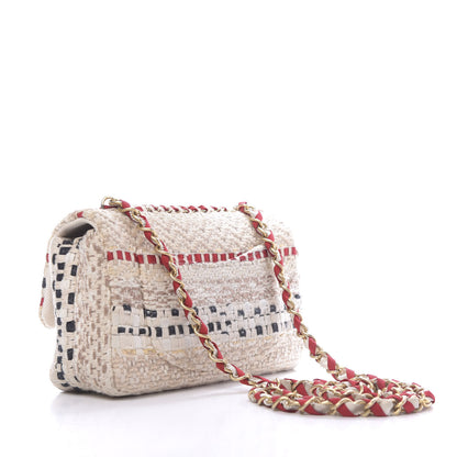 Chanel Cotton Raffia Lambskin Woven Mini Rectangular Flap Beige Red Black 3 of 11