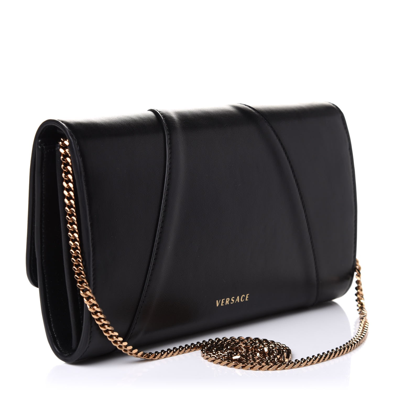 Versace Vitello Crystal Virtus V Wallet Chain Crossbody Black 2 of 9