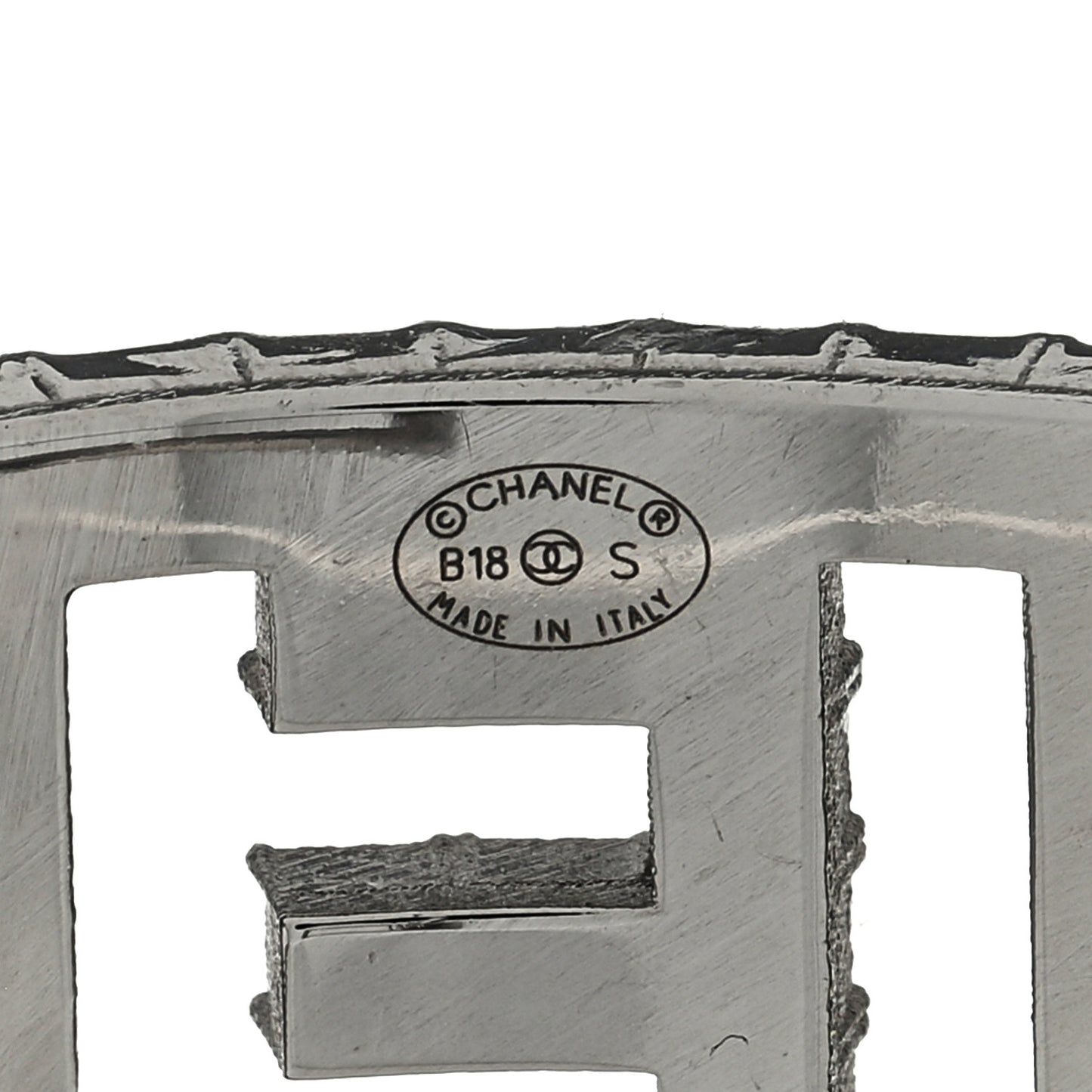 Metal Crystal Logo Cuff Bracelet Ruthenium