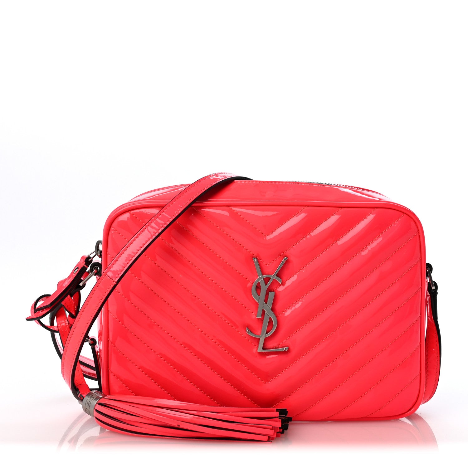 Saint Laurent Patent Calfskin Matelasse Monogram Lou Camera Bag Neon Pink 1 of 14