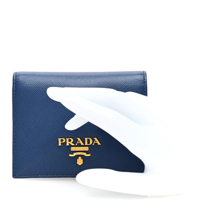 Prada Saffiano Metal Compact Snap Bi-Fold Wallet Blue 2 of 6