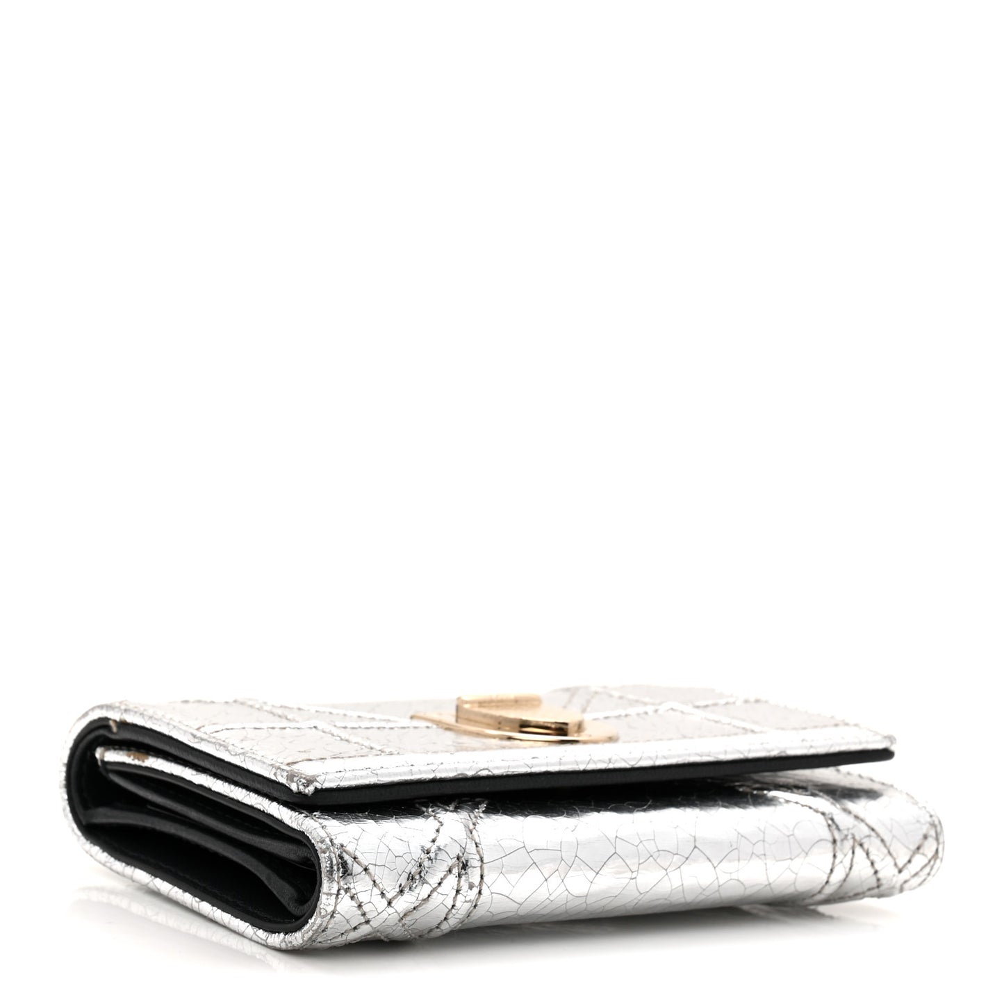 Metallic Patent Micro-Cannage Diorama Elancee Wallet Onyx Silver