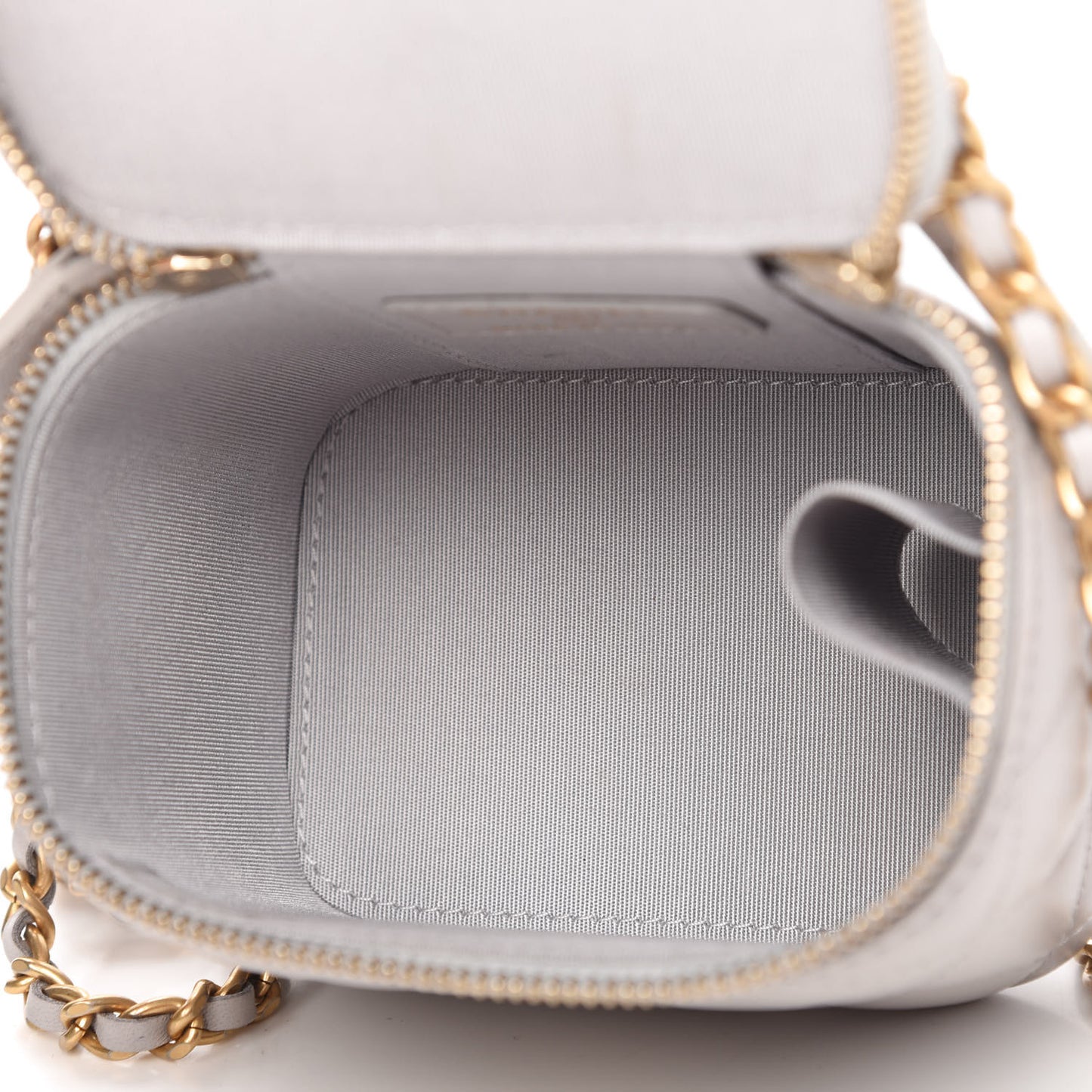 Lambskin Quilted Top Handle Mini Vanity Case With Chain Grey