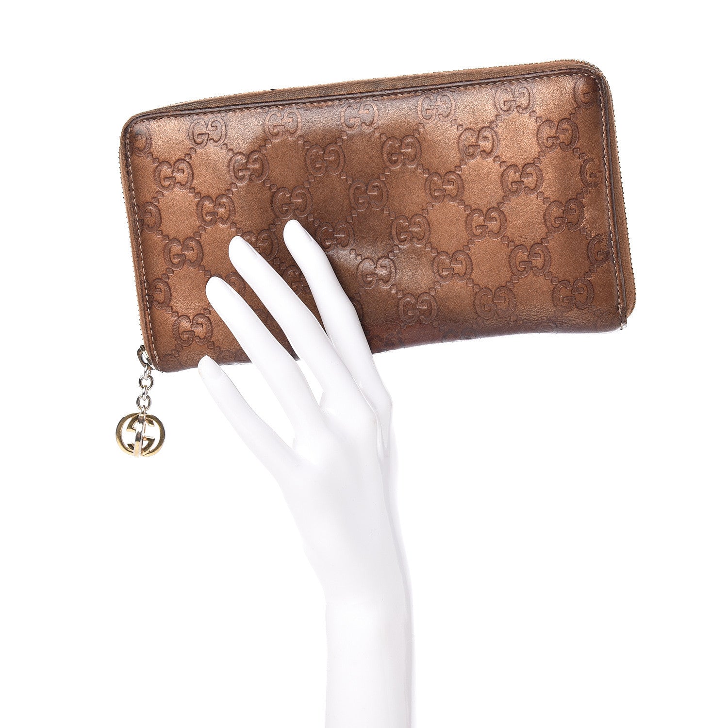 Gucci Metallic Guccissima Twins Zip Around Organizer Wallet Bronze 2 of 25