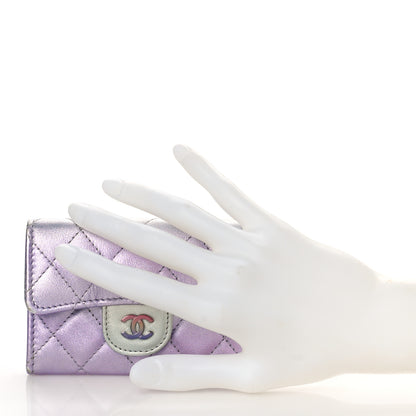 Chanel Gradient Metallic Calfskin Quilted Flap Card Holder Wallet Silver Blue Yellow Purple 2 of 10