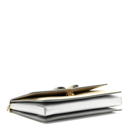 Salvatore Ferragamo Metallic Hammered Calfskin Vara Bow Chain Flap Crossbody Silver Gold 7 of 23