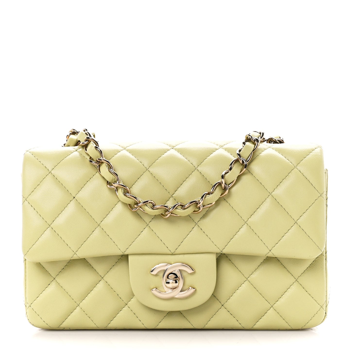 Lambskin Quilted Mini Rectangular Flap Light Green