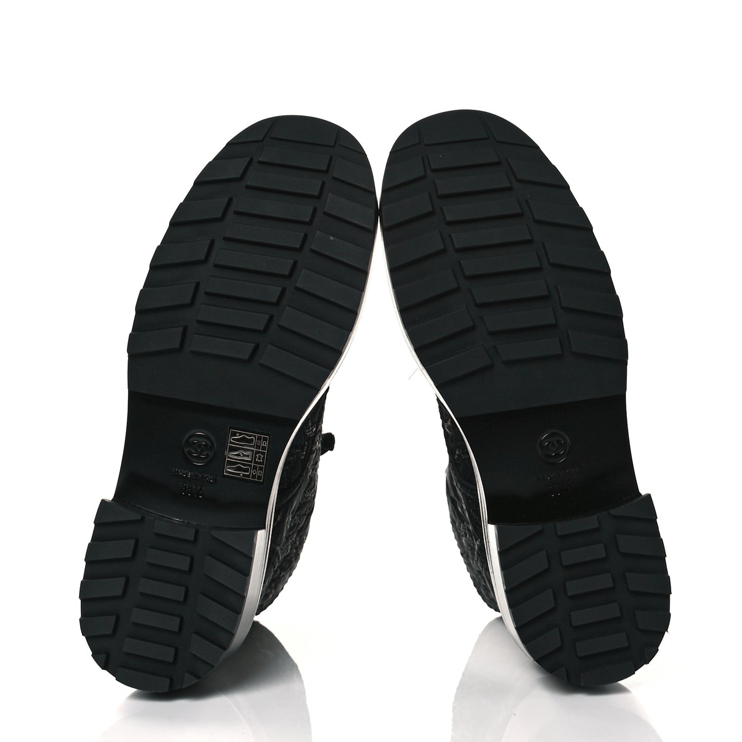 Grosgrain Pearl CC Combat Short Boots 38.5 Black