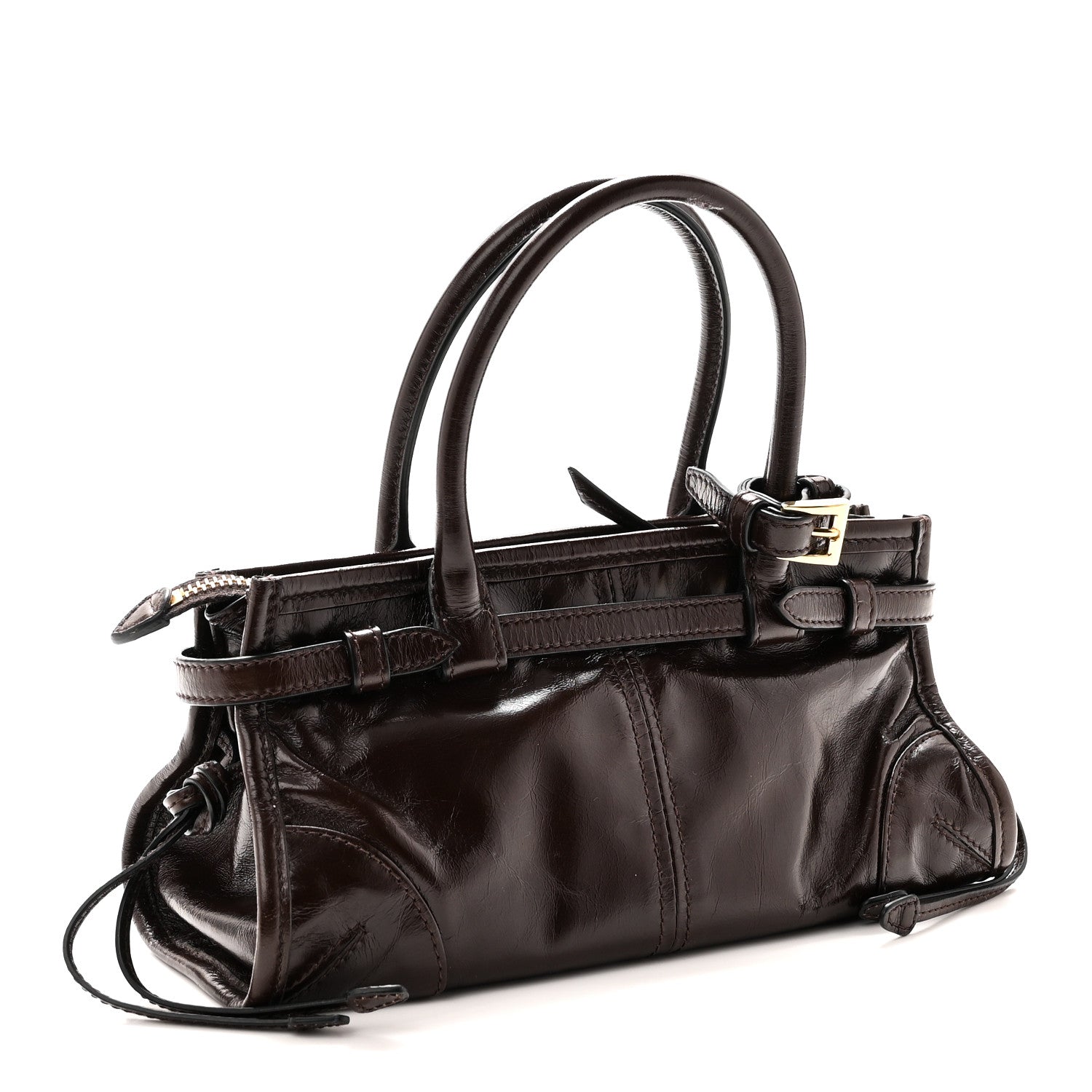 Prada Glossy Calfskin Triangle Mini Bonnie Shoulder Bag Moro 3 of 9