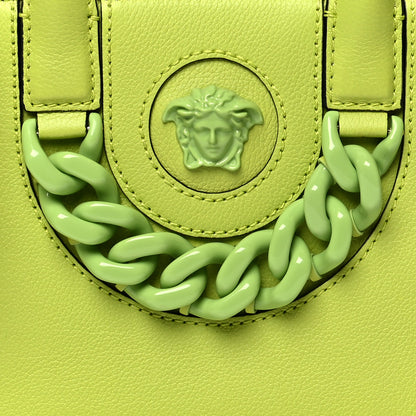 Versace Grained Calfskin Small La Medusa Chain Tote Citron 6 of 8
