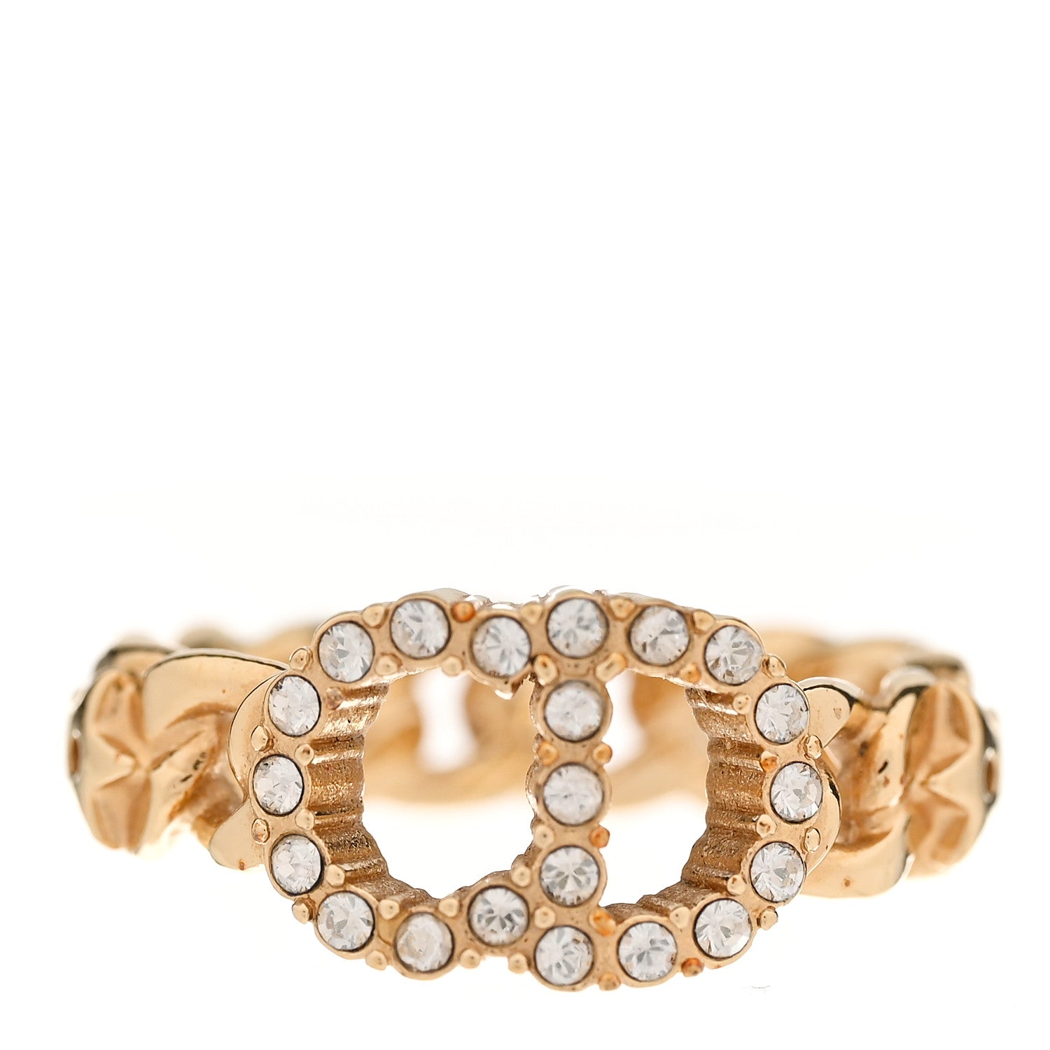 Christian Dior Metal Crystal Danseuse Etoile Chain Ring L 54 7 Gold 1 of 5