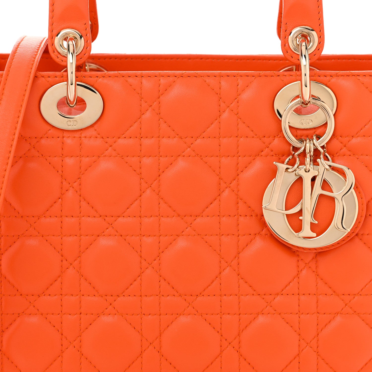Christian Dior Lambskin Cannage Medium Lady Dior Orange 8 of 11