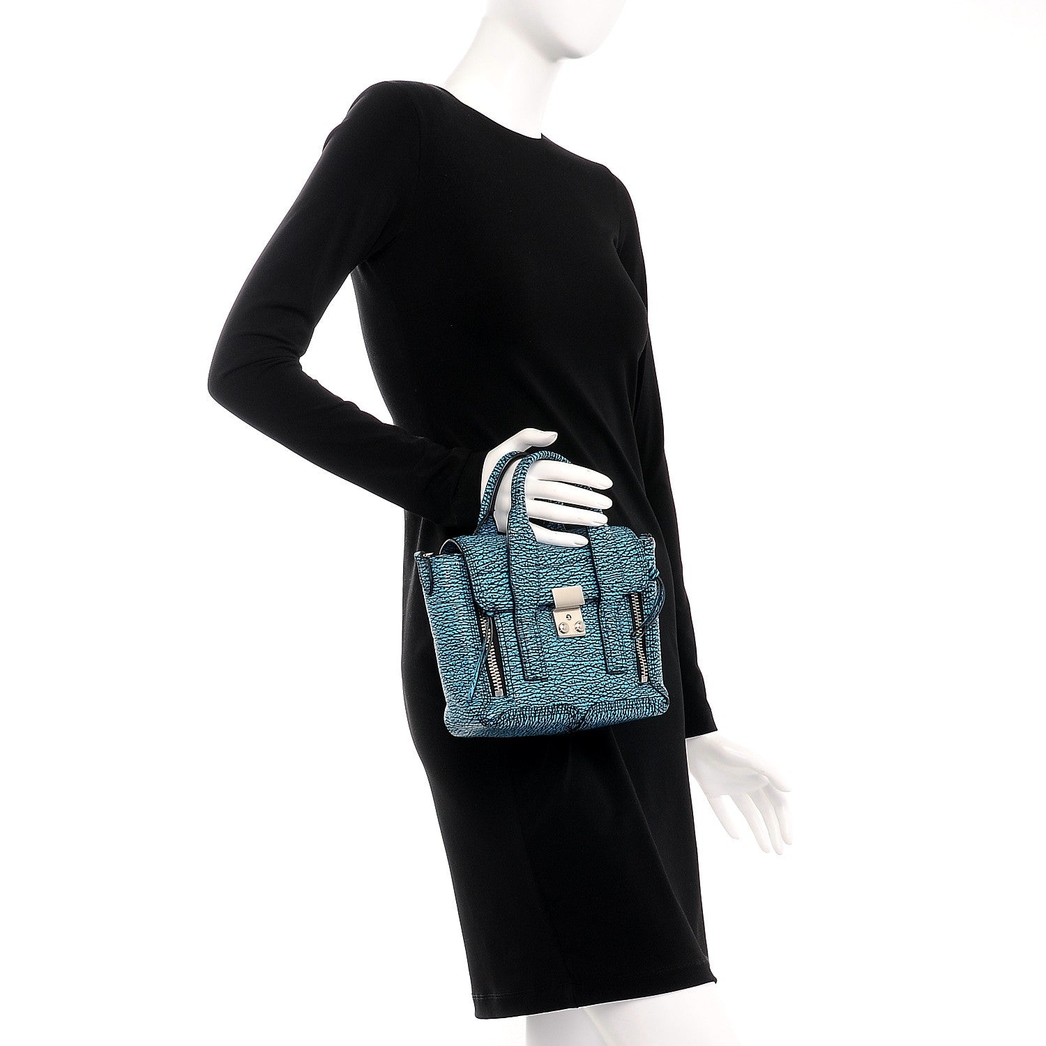 3.1 Phillip Lim 3.1 Textured Calfskin Mini Pashli Satchel Turquoise Black 3 of 8