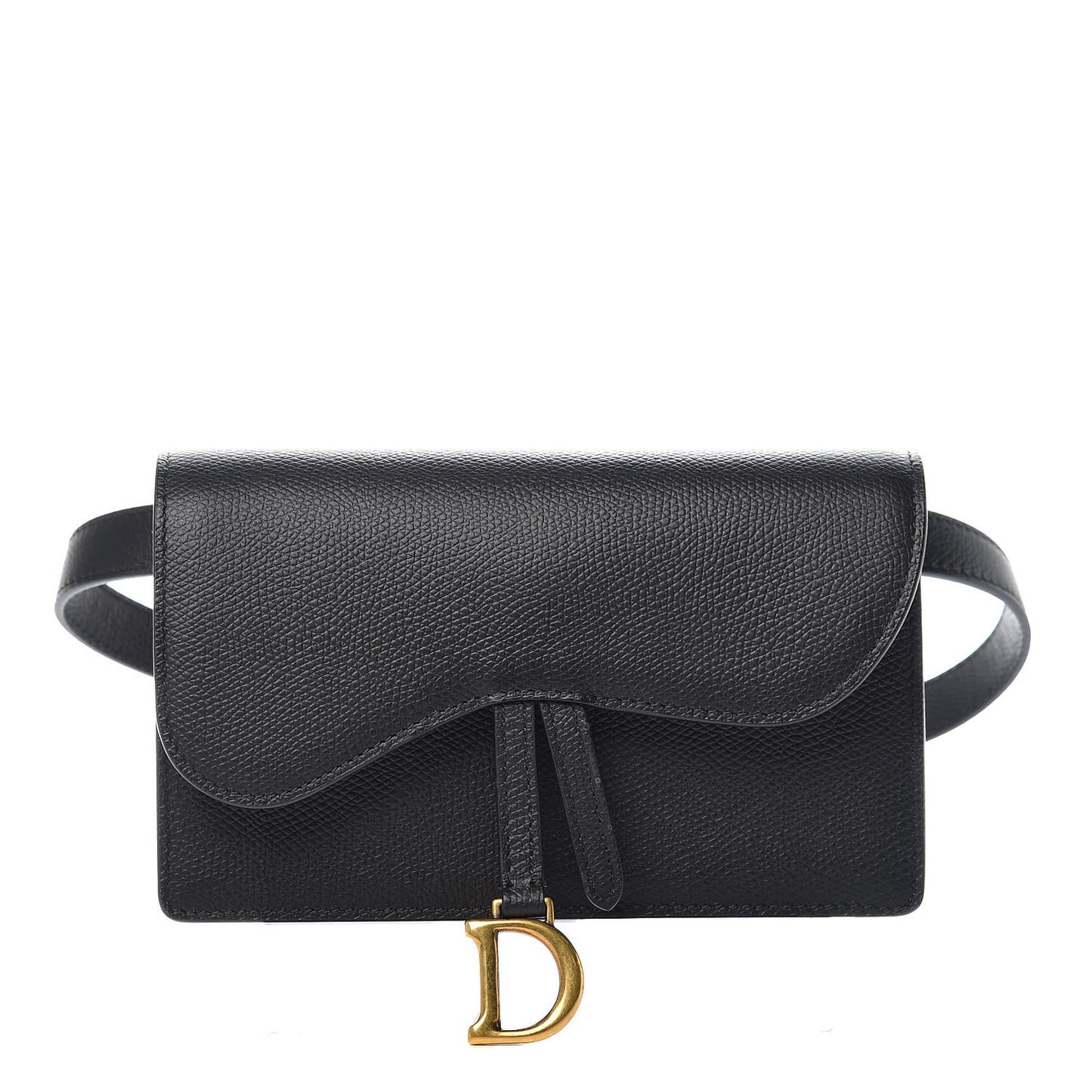 Grained Calfskin Saddle Belt Bag Black