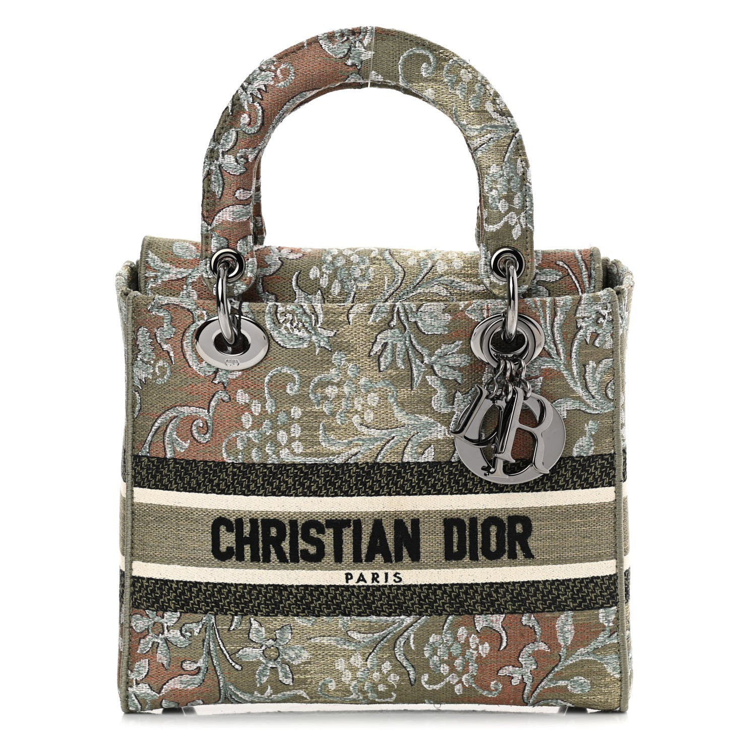 Christian Dior Metallic Canvas Embroidered Floral Medium Lady D-Lite Multicolor 1 of 13