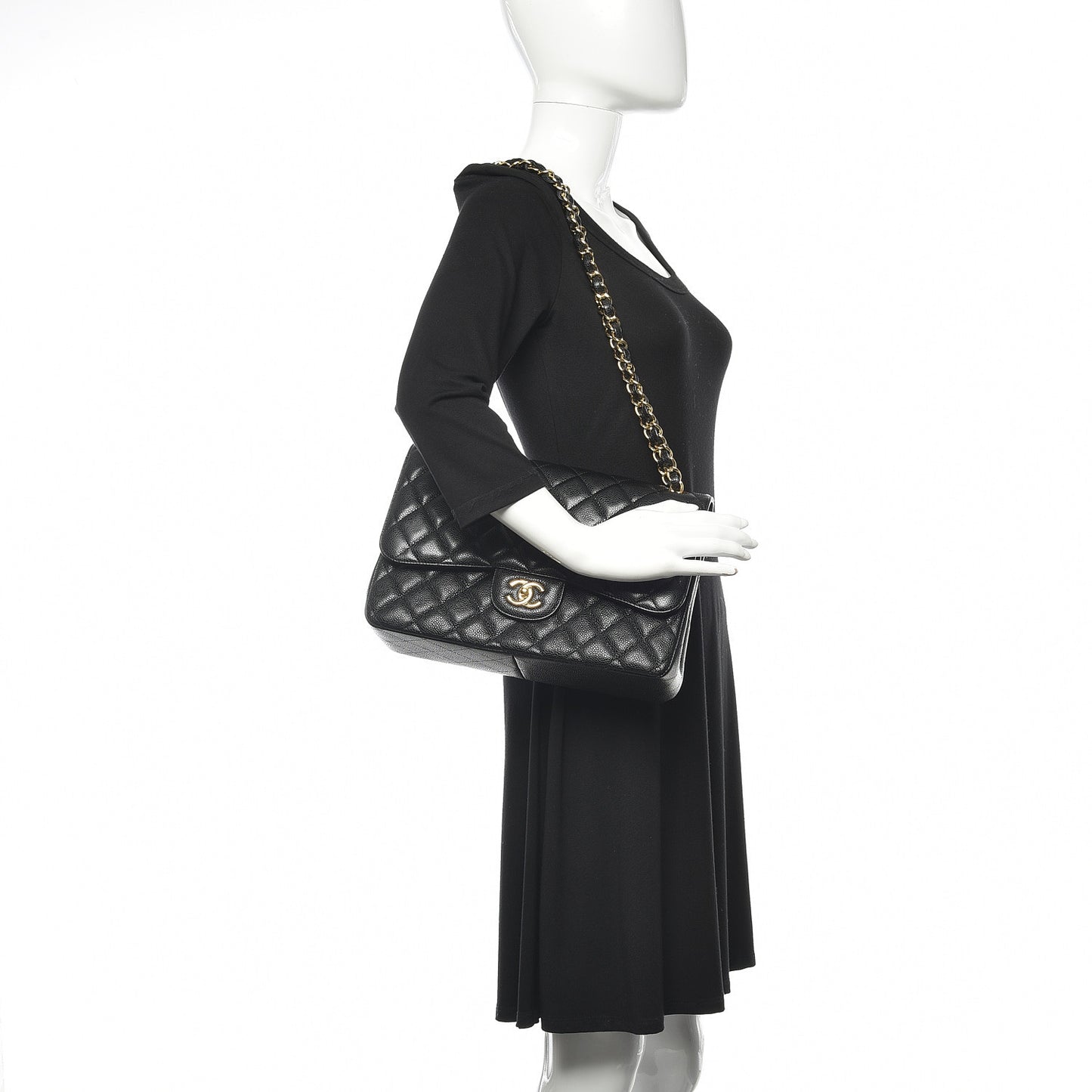 Caviar Quilted Jumbo Double Flap Black