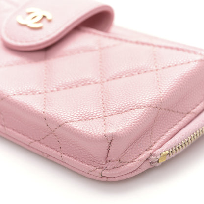 Chanel Caviar Quilted Phone Holder Zip Clutch Pink 9 of 10