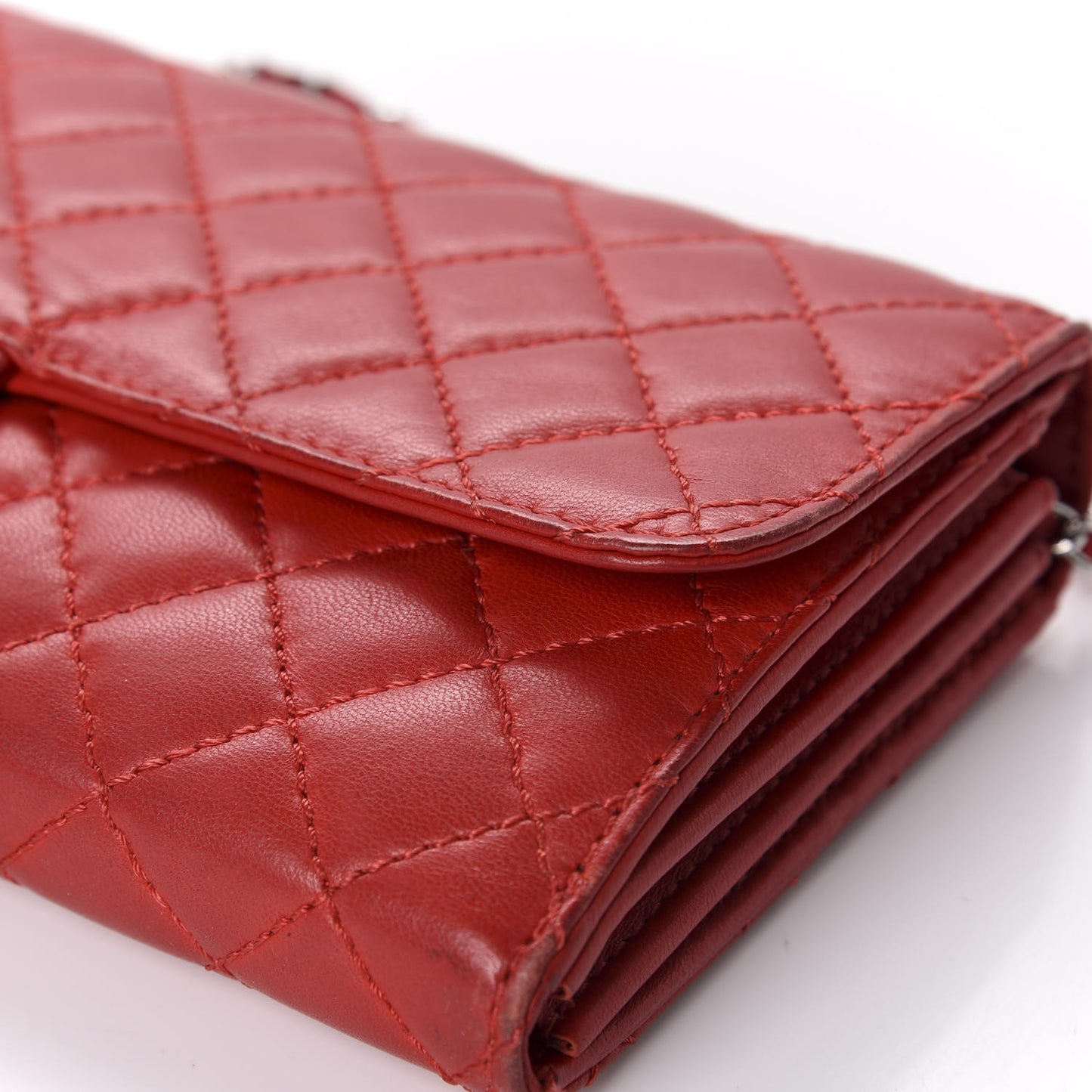Lambskin Quilted Chain Clutch Flap Red