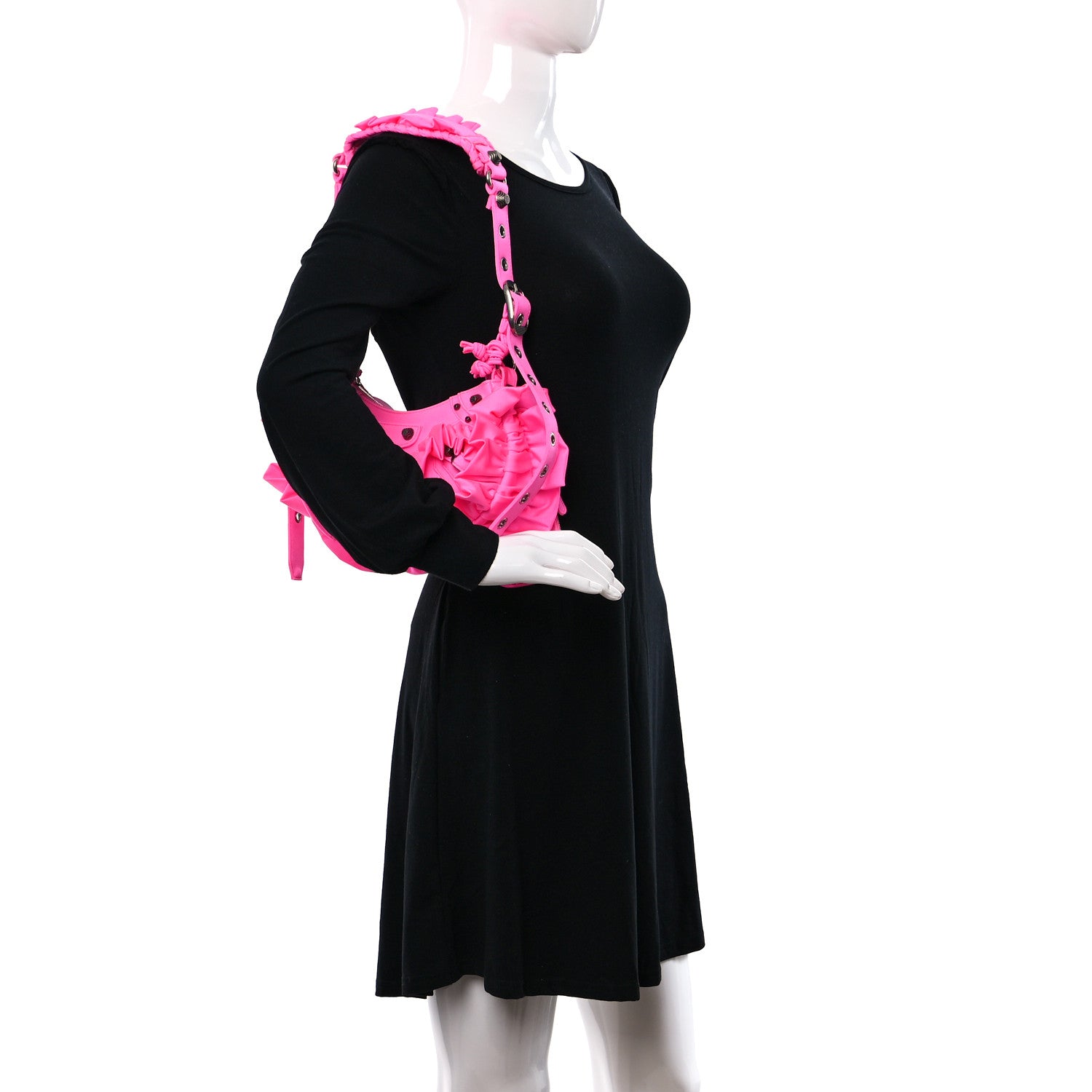 Balenciaga Ruffled Jersey Le Cagole Shoulder Bag XS Fluo Pink 2 of 9