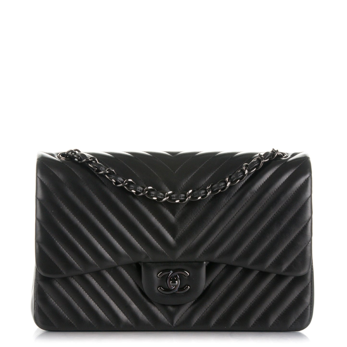 Lambskin Chevron Quilted Jumbo Double Flap So Black