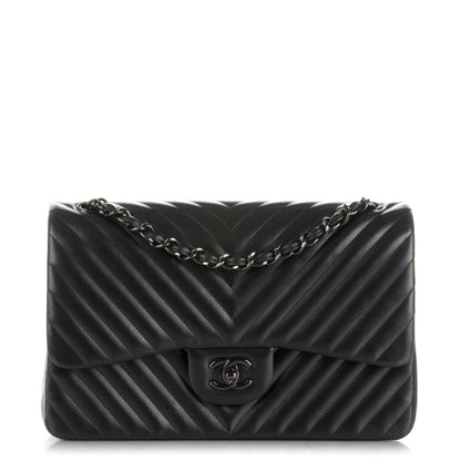 Chanel Lambskin Chevron Quilted Jumbo Double Flap So Black 1 of 8