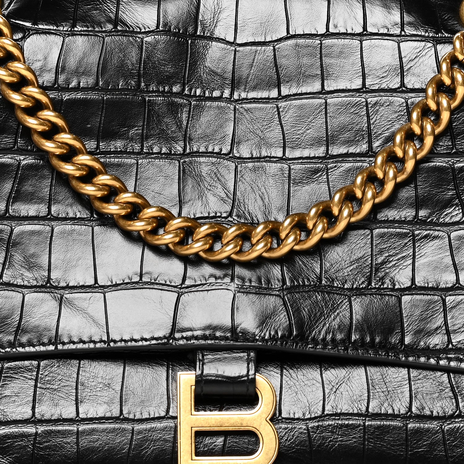 Balenciaga Extra Supple Calfskin Crocodile Embossed Medium Crush Chain Bag Black 8 of 11