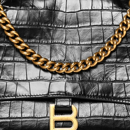 Balenciaga Extra Supple Calfskin Crocodile Embossed Medium Crush Chain Bag Black 8 of 11